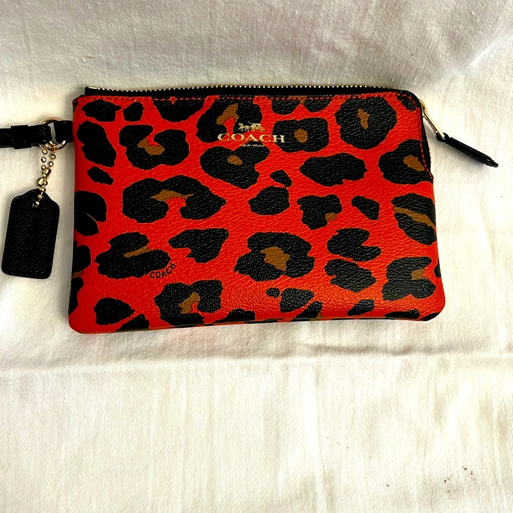 Coach Corner Zip Cheetah Print Mini Wallet